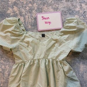 SHEIN Mint Gingham Puff Sleeve Dress